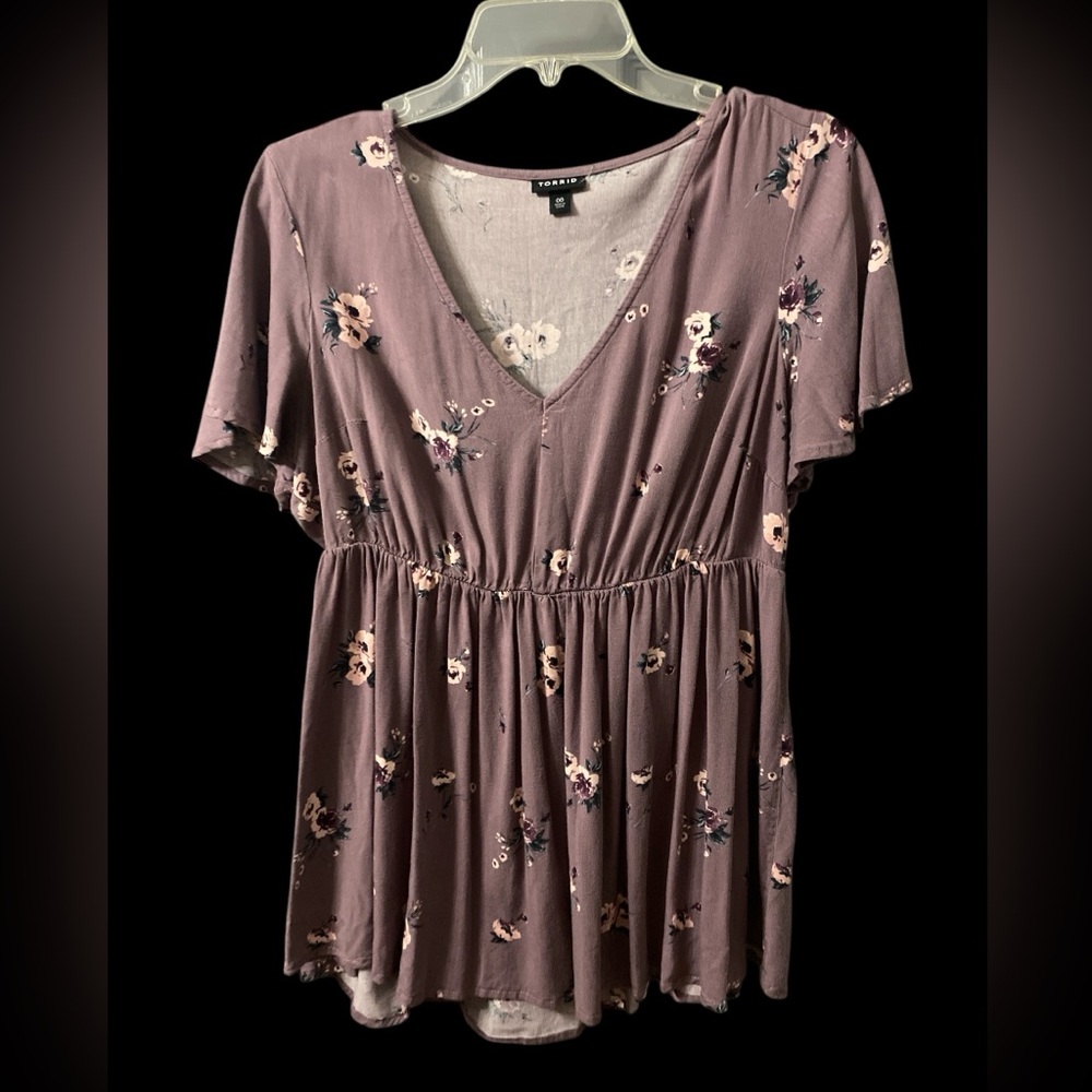 Torrid Size 1X Floral Blouse Babydoll Challis Lilac